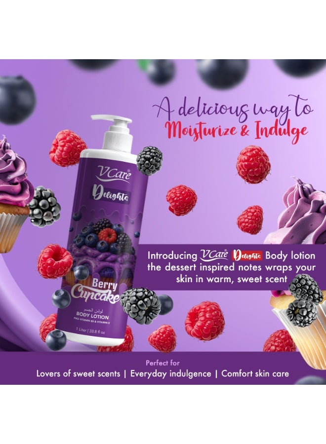 VCare V Care Delight Berry Cupcake Body Lotion 1L -Deep Moisturizing, Non-Greasy & Fast Absorbing, Gourmand Fragrance - Image 3